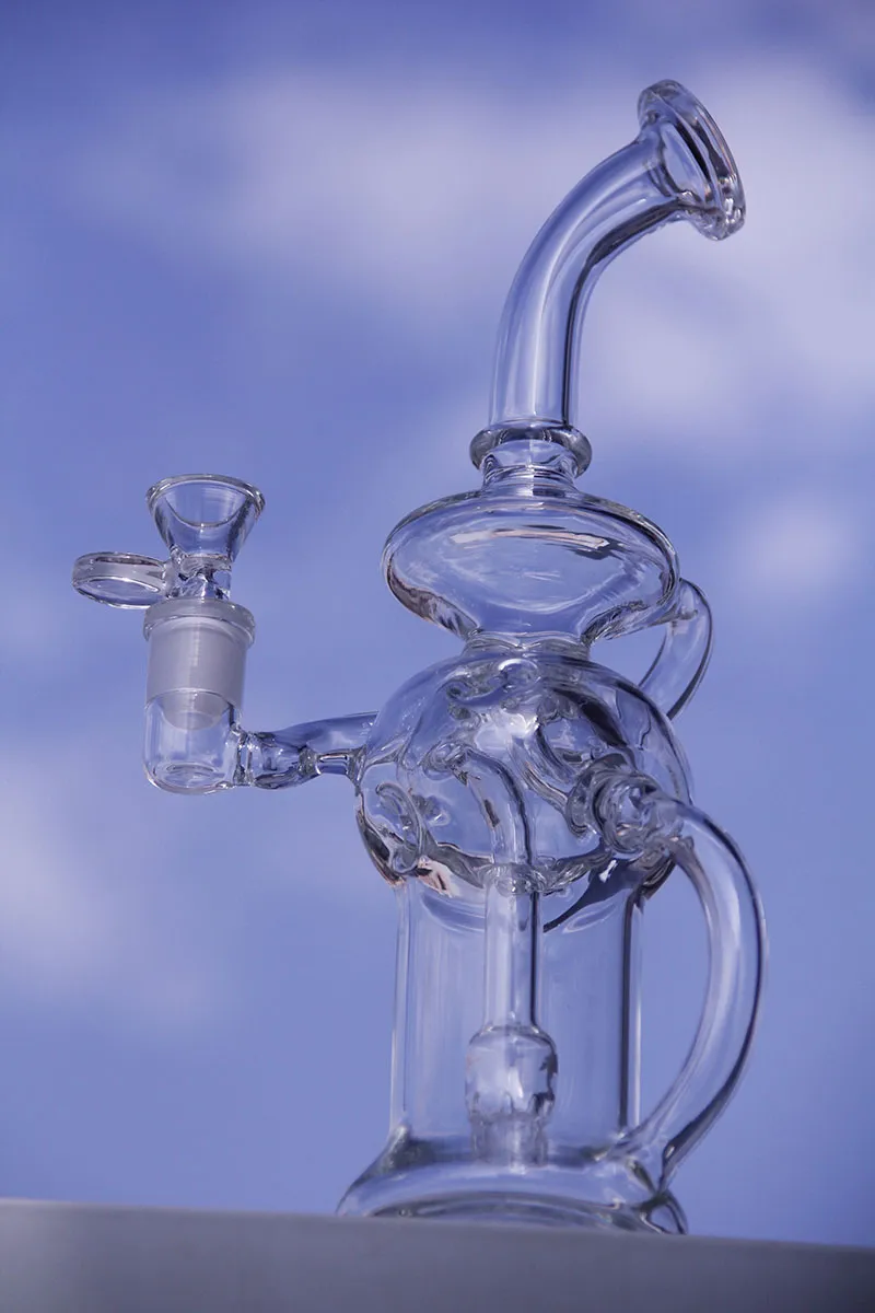 Bong !! Ny glas Bong Glass Bubbler Recycler Oil Rig Water Pipes Dabs Skull Glass Bong Fab Egg Tjocklek Glass Hosah