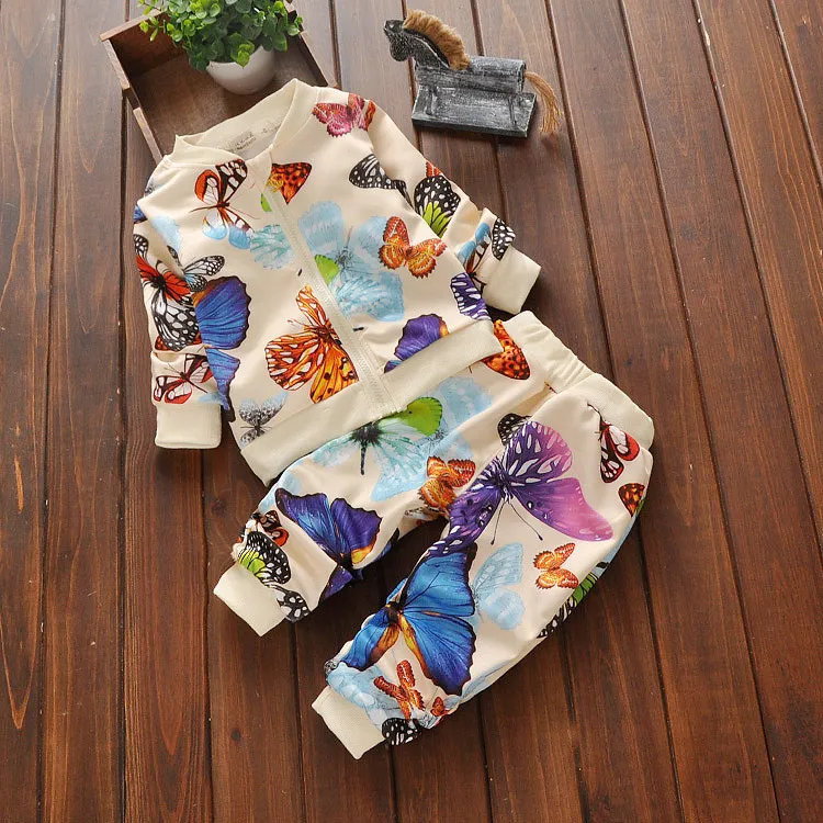 Spring Autumn Baby Girl Clothes Two Piece Set Children Clothing Set Toddler Girl Butterfly Suit Long Sleeve Tops Pants Girls Set 