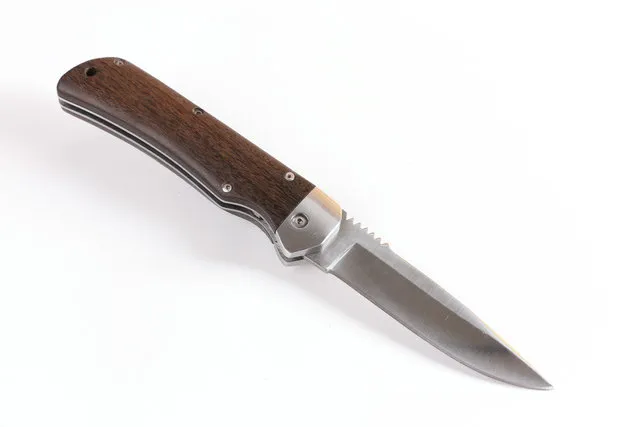 FB131 fast Open Tactical Folding Knife 440c Blade 57hrc Wood Handle Edc Pocket Survival with Nylon Sheath