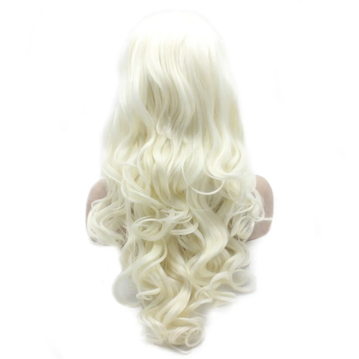 Długa falista srebrna biała blondynka szwajcarska koronka przednia syntetyczna peruka