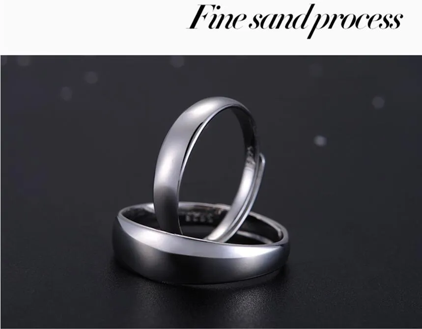 New Simple Smooth Surface Lovers Ring Fashion Opening Mouth S925 Gioielli in argento sterling Paio di anelli fidanzamento di nozze