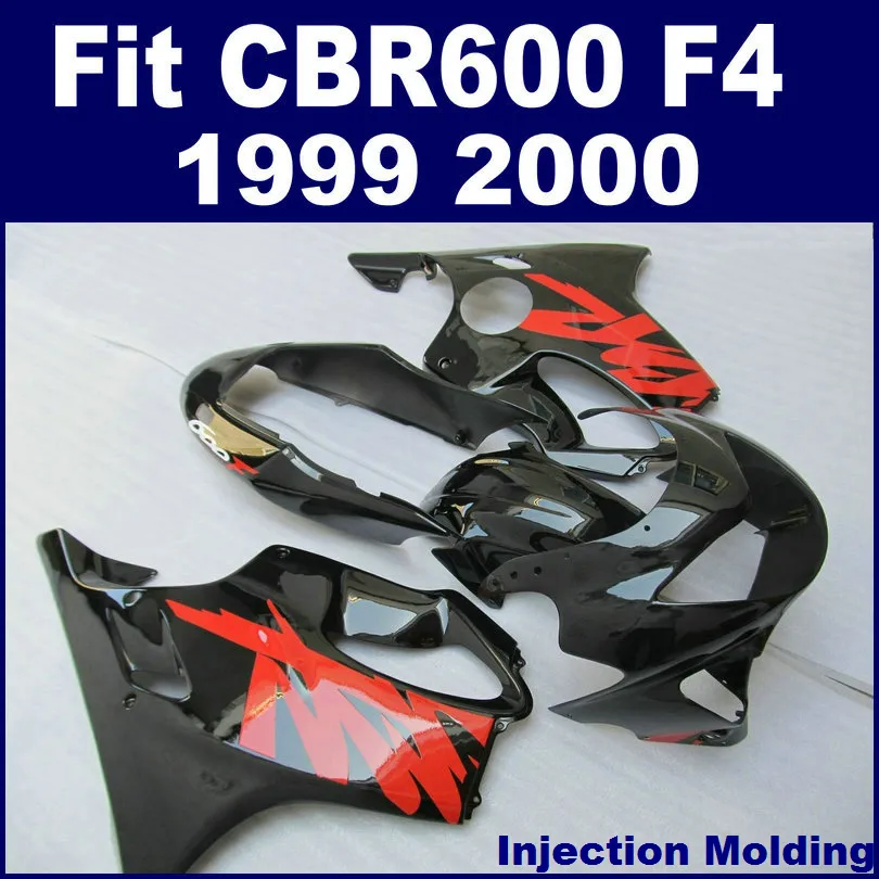 Skräddarsy Black Red Injectecion Fairing Kit för 1999 2000 Honda CBR600 F4 Fairings CBR 600 F4 Full Fairing Kits