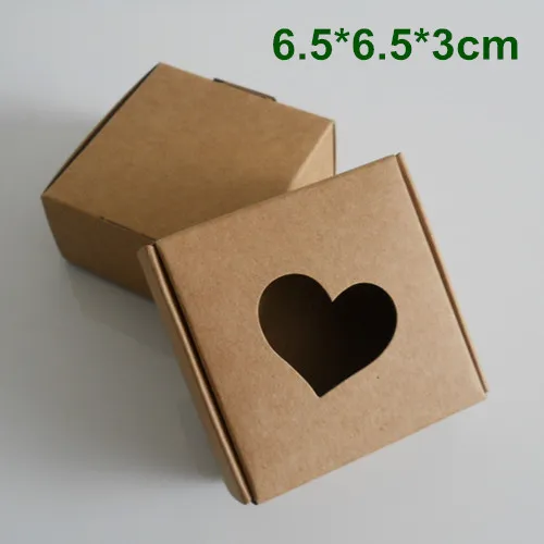 Caja de embalaje de papel Kraft de 6,5x6,5x3cm, caja de embalaje de regalo para fiesta de boda con ventana de corazón para joyería de jabón hecha a mano DIY, dulces de Chocolate