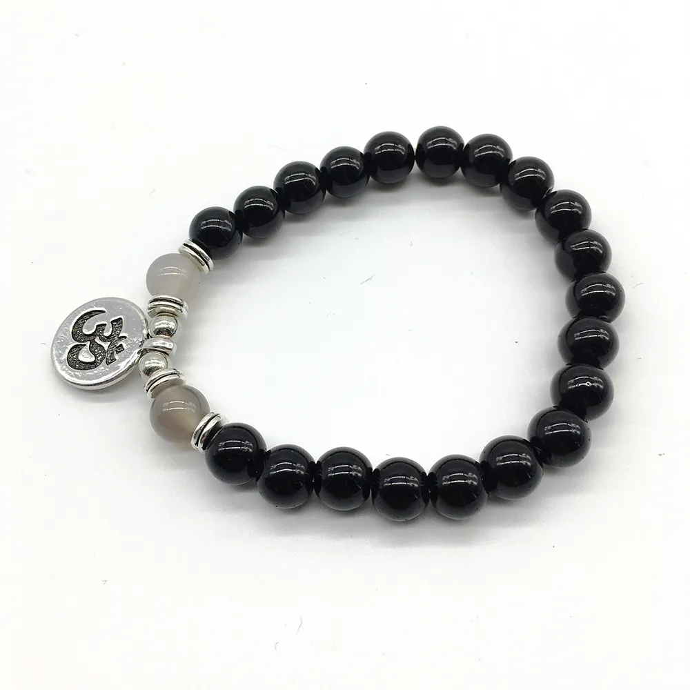 SN1193 offre spéciale Bracelet Ohm pour hommes Bracelet en Onyx noir naturel Design Vintage pierre d'énergie bijoux de guérison livraison gratuite