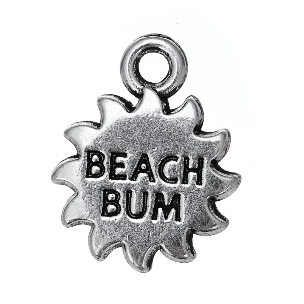 Gratis Verzending Nieuwe Mode Gemakkelijk te DIY 30 stks Zon met Beach Bum Message Charm Sieraden Maken Fit voor Ketting of Armband