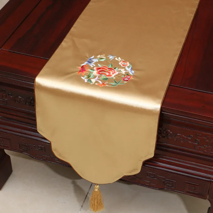 Bordado fino Flor Corredores de mesa De gama alta Lujo Mesa de comedor Esteras Brocado de seda Rectángulo Mantel de mesa Mantel Decoración para el hogar 200x33 cm