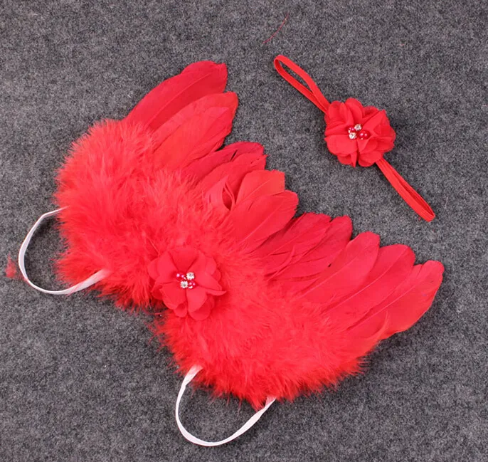 Ailes D'ange Ailes De Plumes Bébé Fille Fleur Dentelle Bandeau Séance Photo Cheveux Accessoires Pour Nouveau-nés Bandeau Costume Photo Prop YM6119