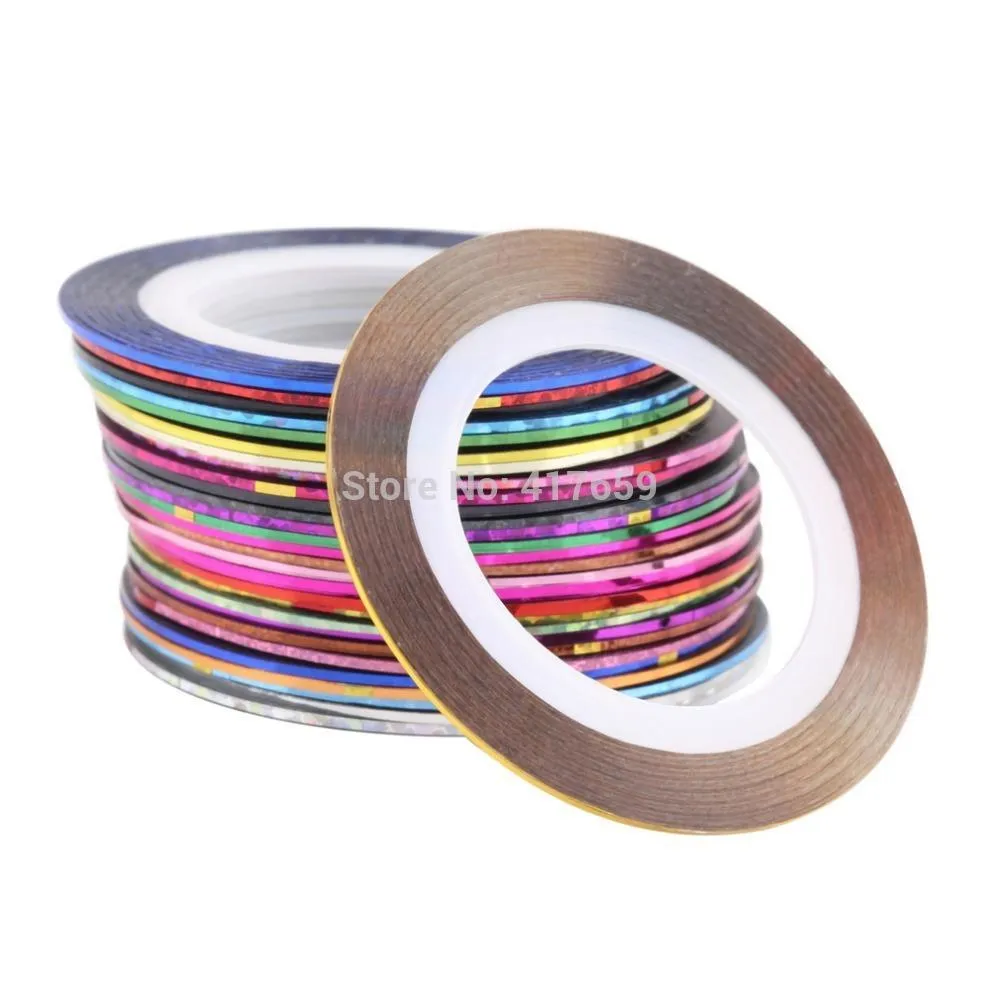 Partihandel-30 st 30 Multicolor Rolls Striping Tape Line Nail Art Decorations Tips Klistermärke Blandade färger DIY Nail Tips Gratis frakt