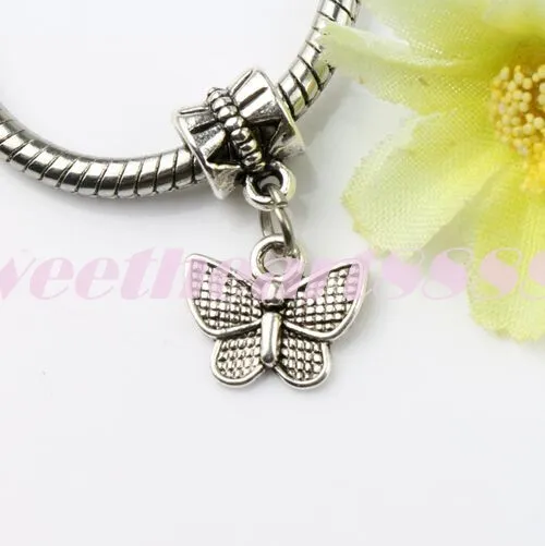 Butterfly Dangle Big Hole Beads 6styles Tibetan Silver Fit European Charm Bracelet DIY Metals Loose Bead