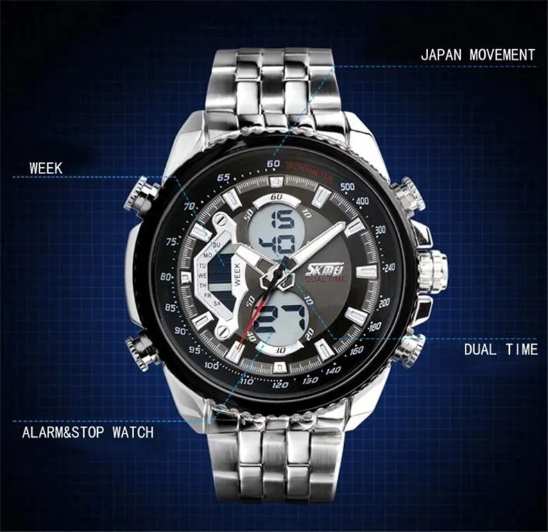 Luxe Full Steel Watch SKMEI 0993 Mannen Sporthorloges LED DiAplay Multifunctionele Militaire Horloges