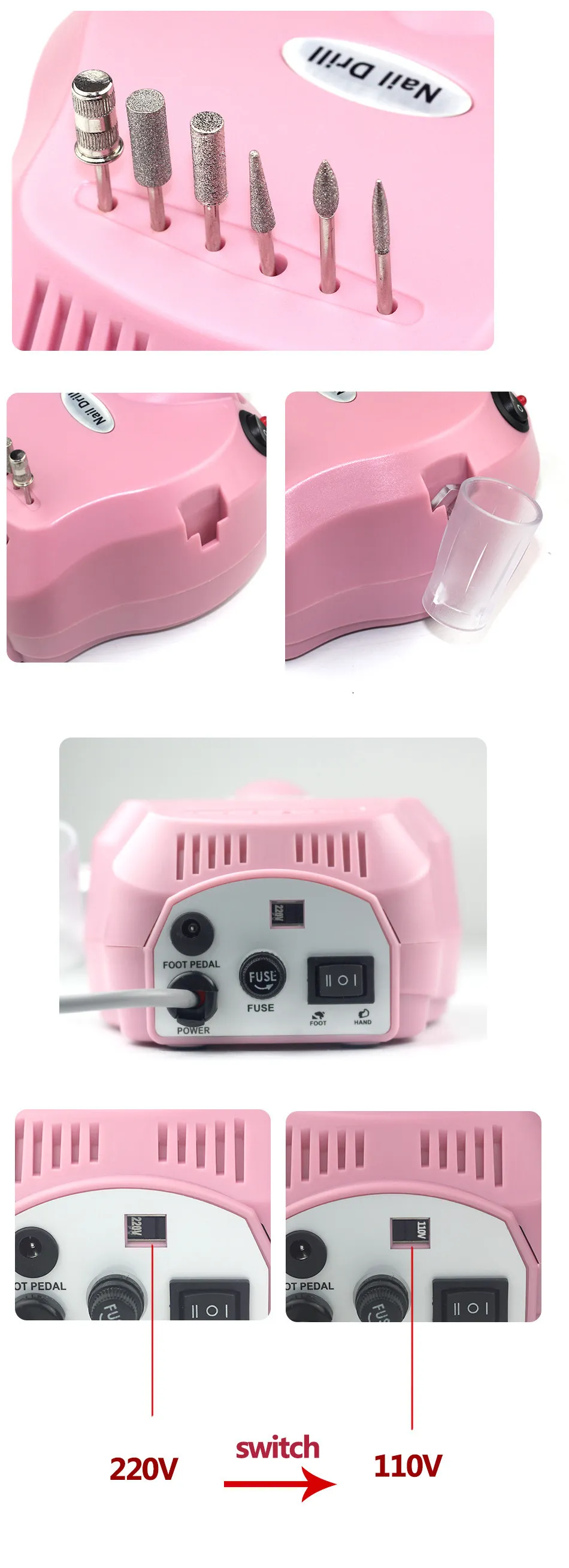 30000 об / мин Nail Drill Pro Электрическая пилка для ногтей Машина для маникюра и педикюра Сверло для ногтей Гель-лак для ногтей Инструменты для ногтей