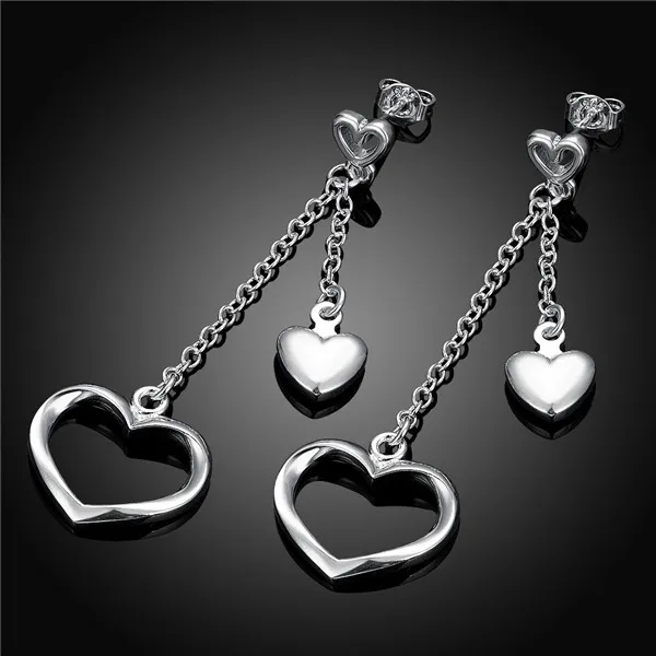 Brand new sterling silver plate Straight heart-shaped серьги DFMSE651, женские 925 серебряные мотаться люстра серьги 10 пар много завод