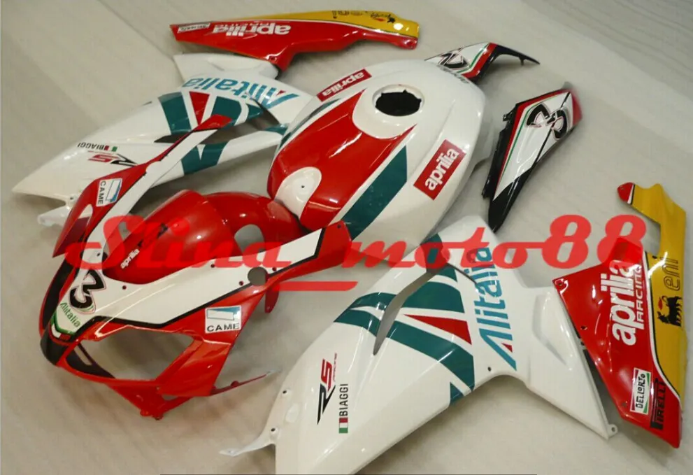 Gratis Anpassa Motorcykel Fairing Kit för Aprillia RS125 2006-2011 Röd vit Gröna Fairings Rs 125 06 07 08 09 10 11