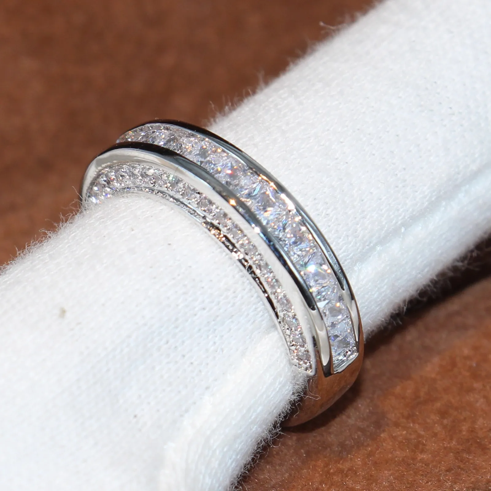 Rozmiar 512 TOP Blawing Luksusowa biżuteria 925 Srebrna obrączka ślubna Princess Cut 3 w 1 białe topaz cZ diamentowy zespół Ring2971464