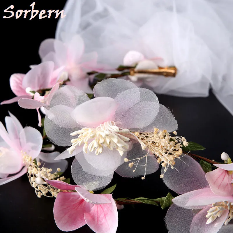 Elegante Blume handgemachte Kopf Kranz weißen Schleier Stoff Blume Braut Kopfschmuck Hochzeit Haarschmuck Blumenkrone Frauen Stirnbänder