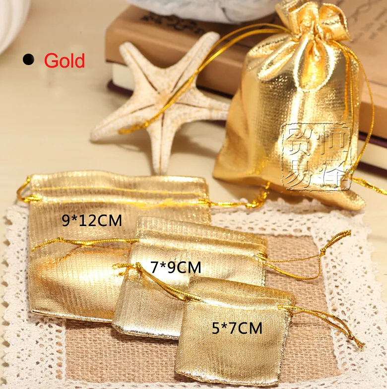 Fashion Gold Plated Gauze Satin Jewelry Bags Jewelry Christmas Gift Pouches Bag Wedding Gift Bag 4Size 5x7cm 7X9cm 9x12cm 13x18cm