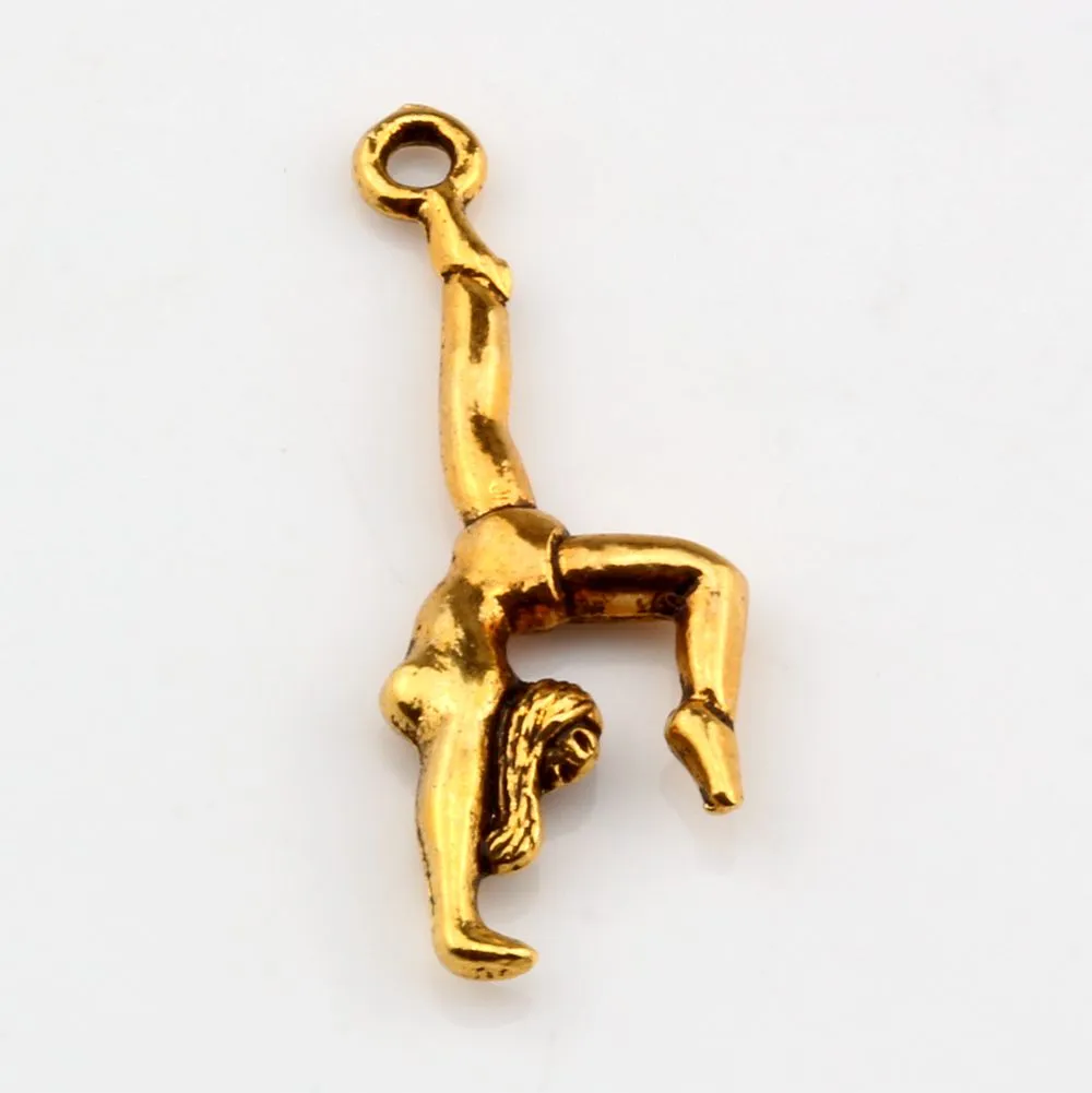 Heiß ! Antik Silber / Antik Gold doppelseitiges Design Gymnastik Turner Athlet Charms Anhänger DIY Schmuck 11 x 30mm