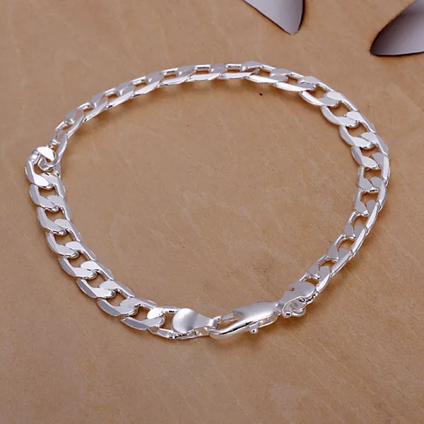 Save Big on Bulk Men's Bracelet 925 925 Sterling Silver Mens Bracelet 6mm  Flat Sideways Chain Link Bracelet For Men Best Deals on DHgate