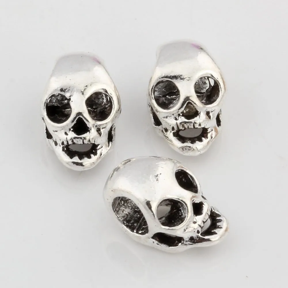 Antique Silver Alloy Skull Big Hole Spacer Bead For Jewelry Making Bracelet Necklace DIY Accessories 15x9mm