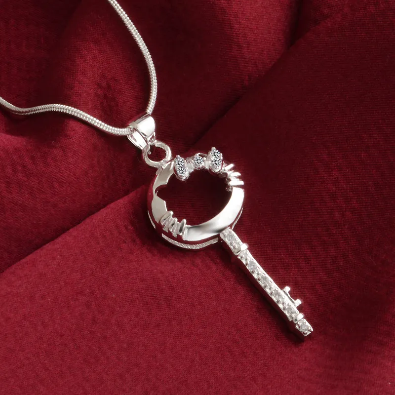 fashion high quality 925 silverl cat Key with White diamond jewelry 925 silver necklace Valentine's Day holiday272m