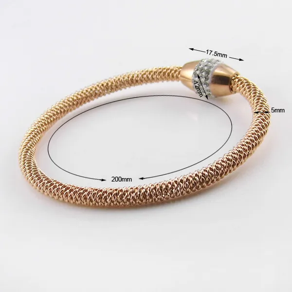 Hotsale Style Stainless Steel cables mesh chain Bracelets Drill CZ Clasp Women Fashion Bangle