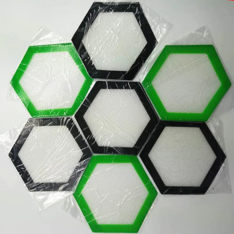 Quality FDA food grade reusable non stick concentrate bho wax slick oil Hexagon shape heat resistant fibreglass 5" silicone baking mat