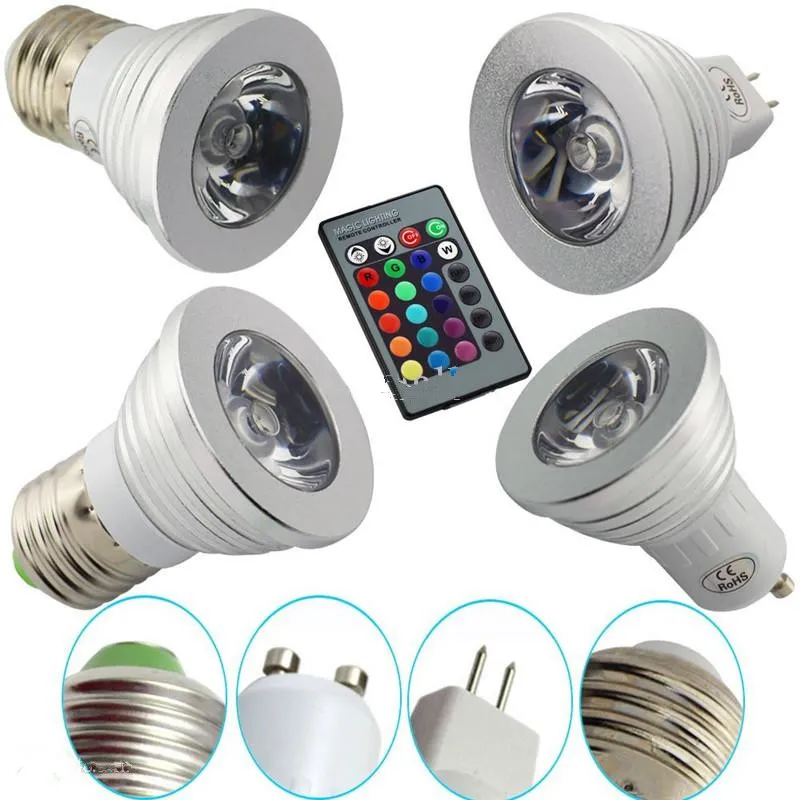 Lâmpada LED RGB 16 Mudança de Cor 3W Holofotes LED RGB Lâmpada LED E27 GU10 E14 MR16 GU53 com controle remoto de 24 teclas 852658022199