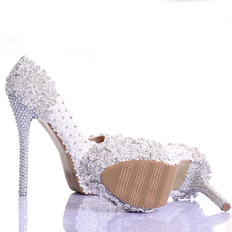 سبرينج بيضاء الدانتيل زهرة الحذاء أحذية الزفاف الأحذية أحدث تصميم فاخر مصنوع يدويا الكعب عالي الكعب حذاء المساء PROM PUMPS5389548