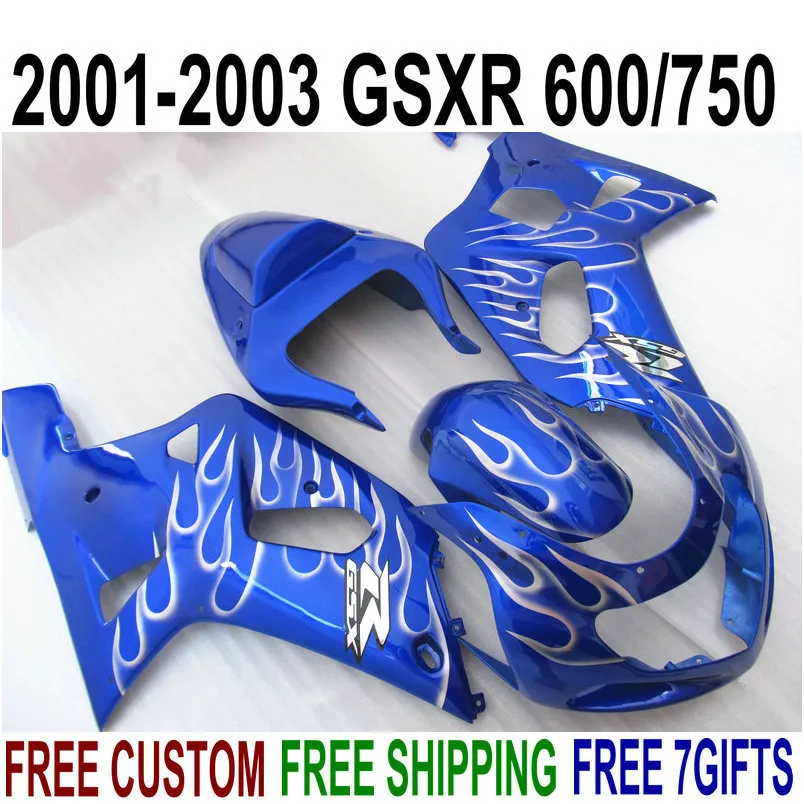 鈴木GSXR600 GSXR750 2001-2003 K1ホワイトフレームブルー高品質フェアリングキットGSXR 600 750 01 02 03 EF10