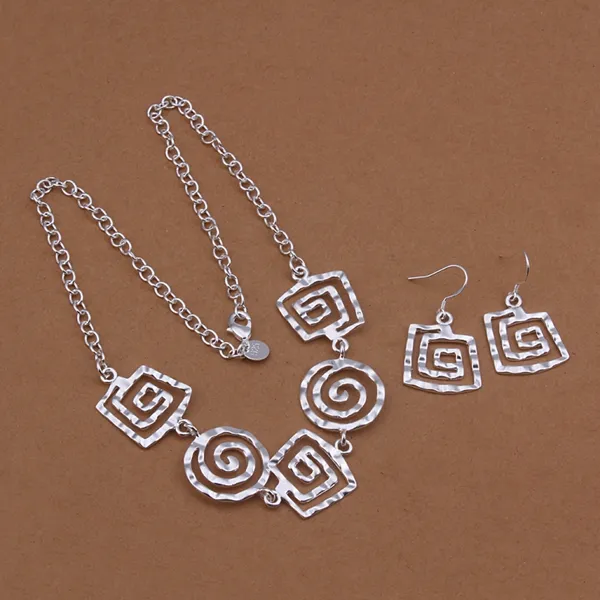 Hoogwaardige 925 sterling zilver vierkante draad ketting oorbellen stuk sieraden sets DFMSS428 gloednieuwe fabriek directe verkoop bruiloft 925 zilver