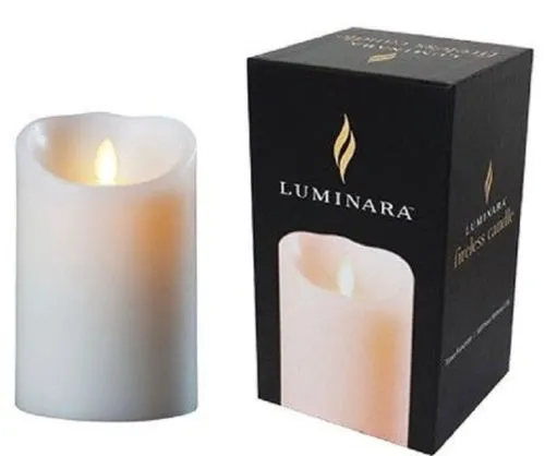 lot Luminara Remote Ready 35quot x 5quot Ivory Wax Flameless Moving Wick LED Candle with Timer over 500 hours5874350