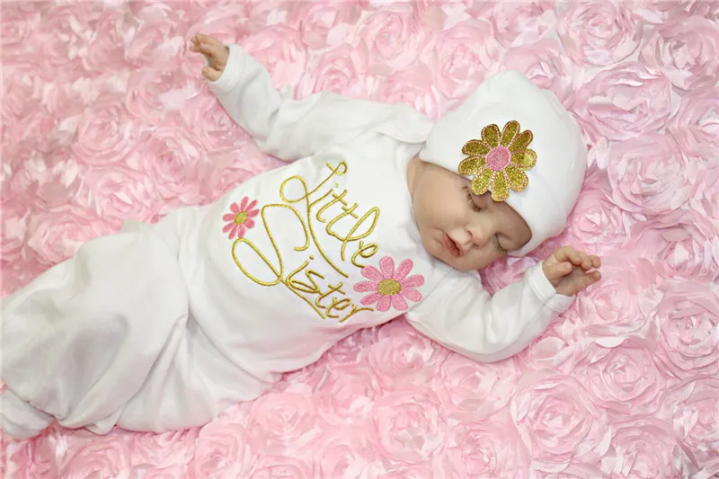 Kids Clothing Long Sleeve Little Sister Baby Girl Clothes Sets Coming Home Outfit Baby Gown Hat Set Baby Sleeping Bag Sleepwear Sleepsuit