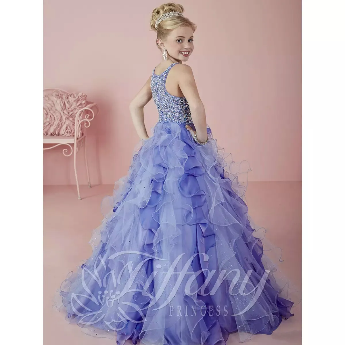 2018 Prinzessin Ballkleid Party Kleid für Kinder Mode kleine Mädchen Festzugskleider Rüschen Organza Pailletten Blumen Mädchen Kleid forma7835557