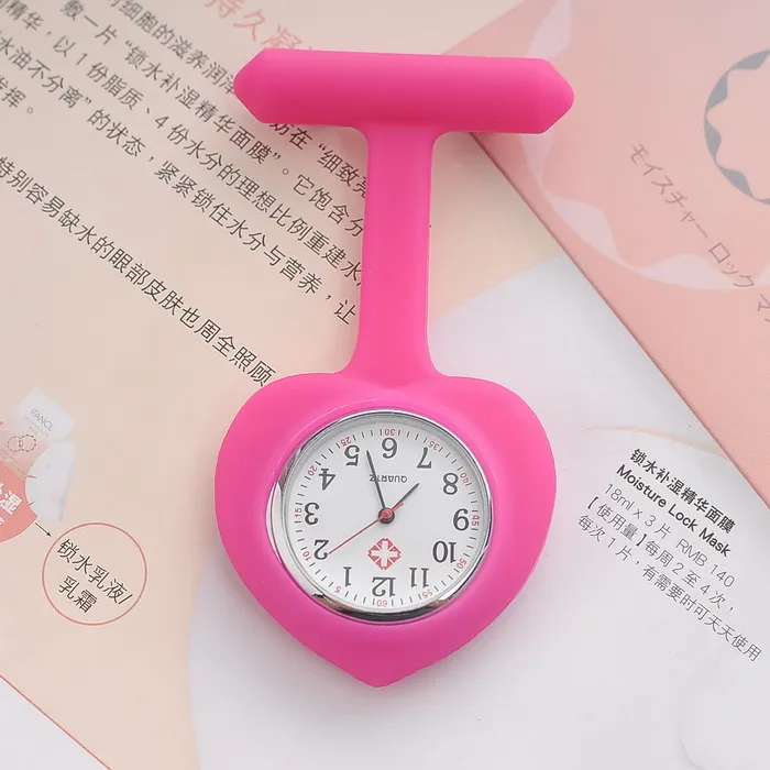 Candy Heart Love Shape Nurse Doctor Watch Silicone Rubber Hang Alloy Shell Watches Ladies Pocket Fob Clip Nurses Medical Clock