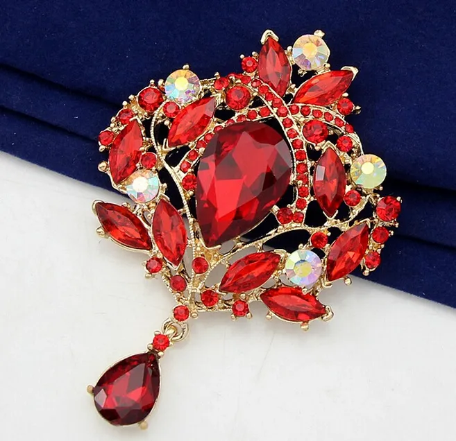 Vintage Style Big Water Drop Brooches For Women Jewelry Colorful Flower Brooch Pin Rhinestone Crystal Broach Wedding brooch 