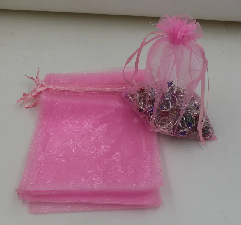 Vendite calde! 100 pz/lotto rosa con coulisse organza gioielli sacchetti regalo bomboniere perline gioielli 7x9 cm, 9x11 cm .13x18 cm ecc.