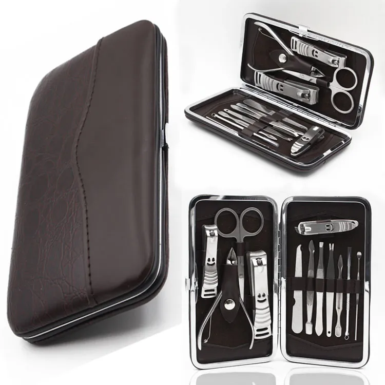 Nail care Tools Leather Case for Personal Manicure & Pedicure Set Travel & Grooming Kit Tools With Retail package DHL 