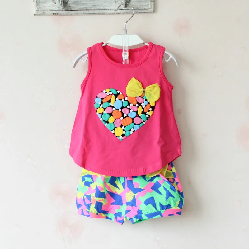 Trajes de niña chaleco en forma de corazón + pantalones cortos coloridos 2 piezas conjunto de ropa para niñas traje de verano para bebés trajes de moda de camuflaje para niñas