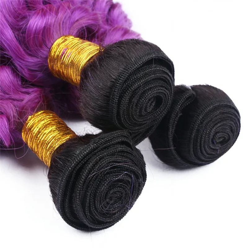 Ombre Viola Virgin Capelli Umani Peruviani Fasci Onda Profonda Radice Scura 1B Viola Ombre Virgin Remy Capelli Umani Tesse Estensioni 3 Pz / lotto