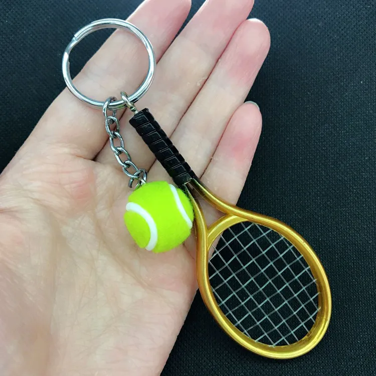 Colorful Mini Tennis Ball And Racket Keyring Zinc Alloy Keychains Sports Style Novelty Promotional Gifts High Quality