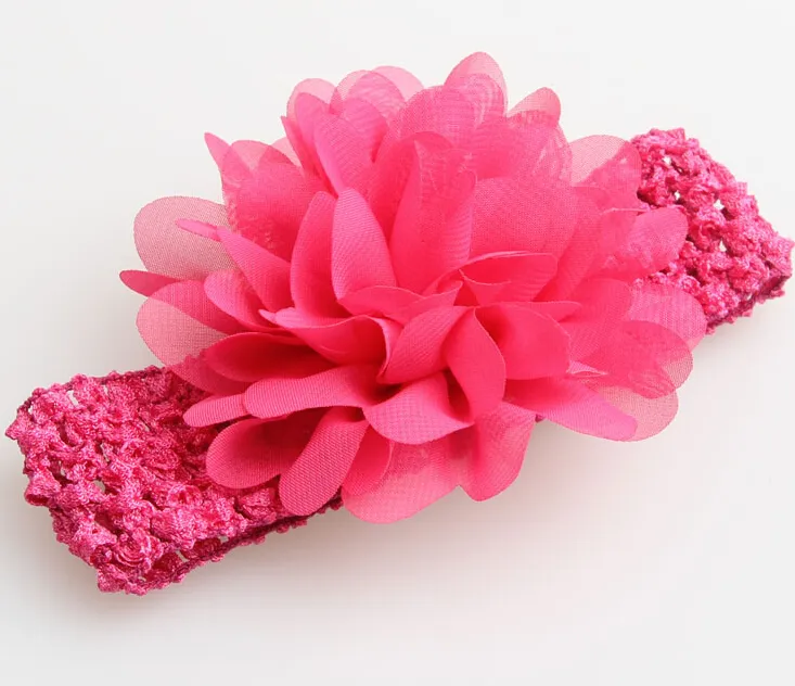 baby Headwear Head Flower Hair Accessories 4 inch Chiffon flower with soft Elastic crochet headbands stretchy hair band GZ78402411