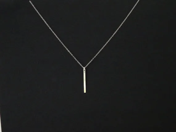 Gold Silver Personalized Vertical Bar Necklace Skinny Bar Necklace Simple Stick Necklace Slim Initial Bar Necklaces