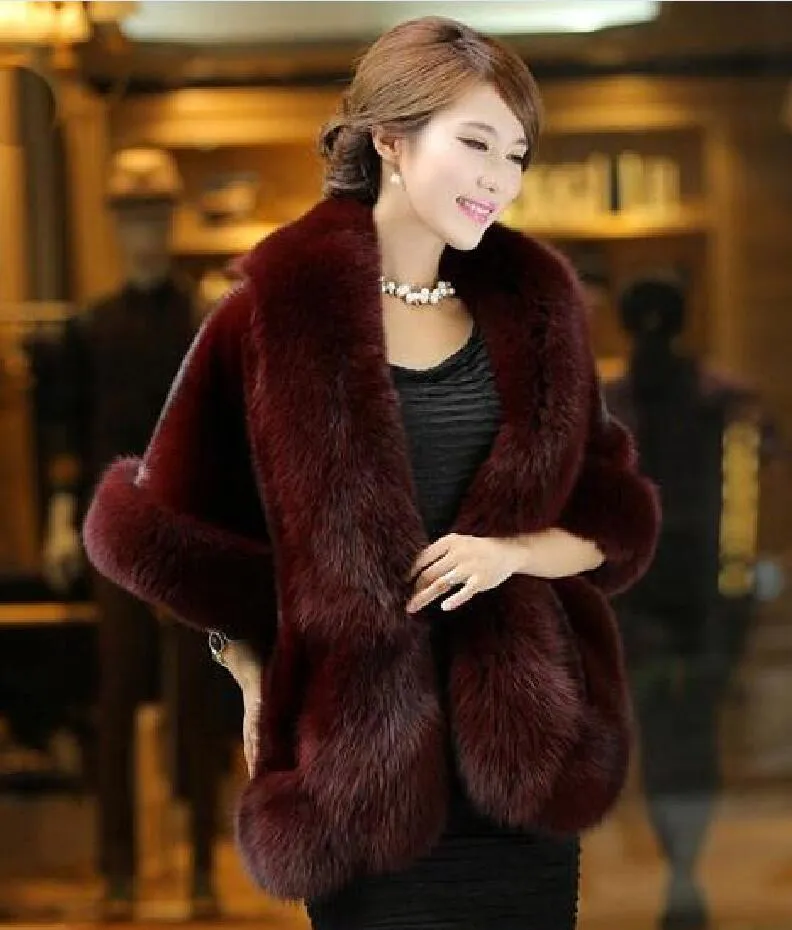 Winter Wedding Cloak Bridal Faux Fur Wraps Warm shawls Outerwear Korean Style Women Jacket Prom Evening Party PDK067
