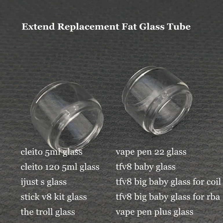 Tube en verre d'ampoule de remplacement en pyrex Fat Extend Expansion pour stylo 22 plus tfv8 baby big cleito 120 ijust s stick v8 kit le réservoir troll