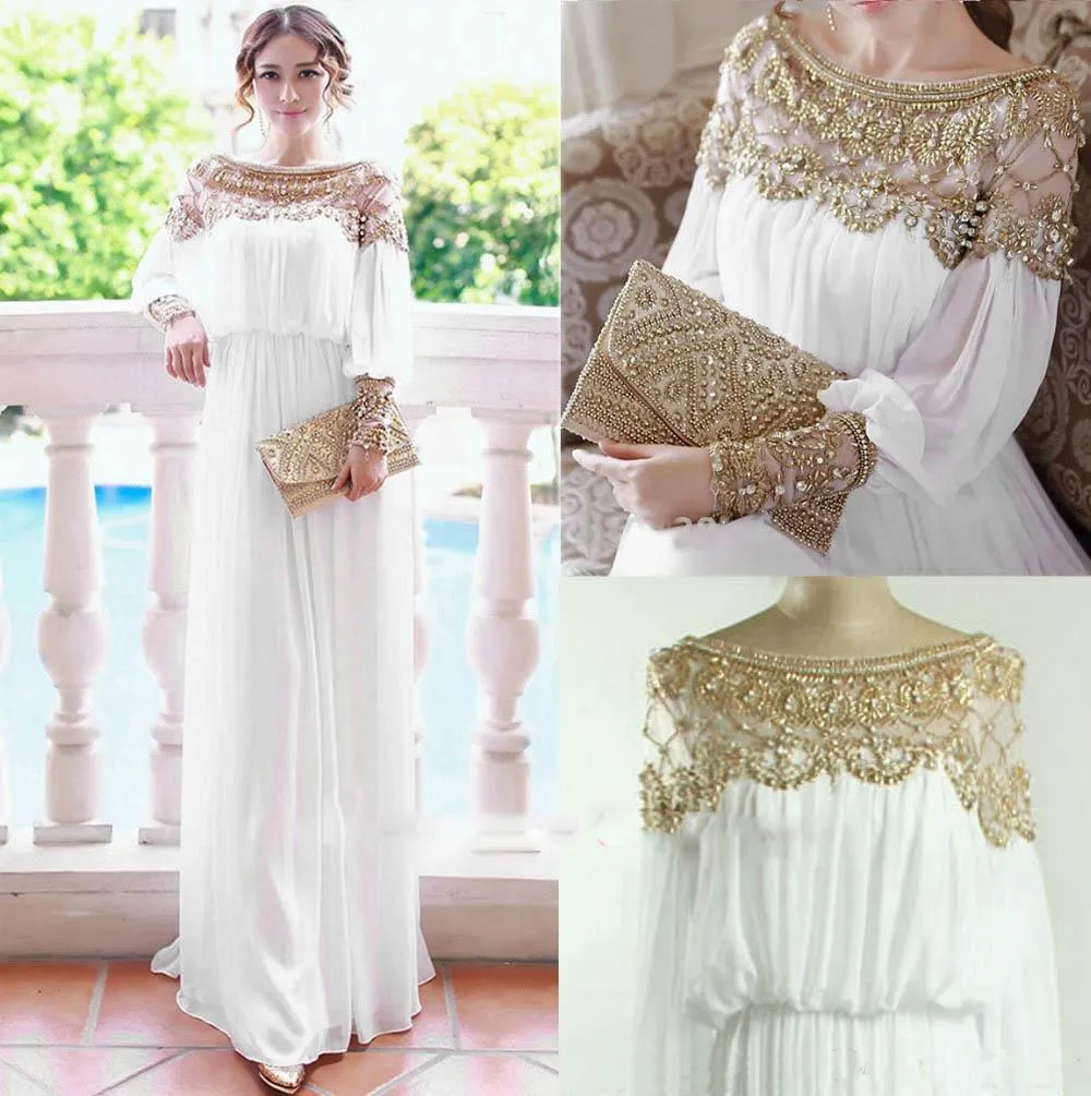 Luxury Morrocan Caftan Evening Dress Long Sleeve Crystal Beaded Muslim Prom  Gown | eBay