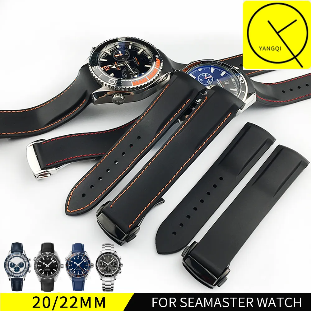 Pulseiras de pulseira de relógio de 22 mm masculinas azul preto à prova d'água de borracha de silicone com fecho de fivela para Omega Planet-Ocean + ferramentas