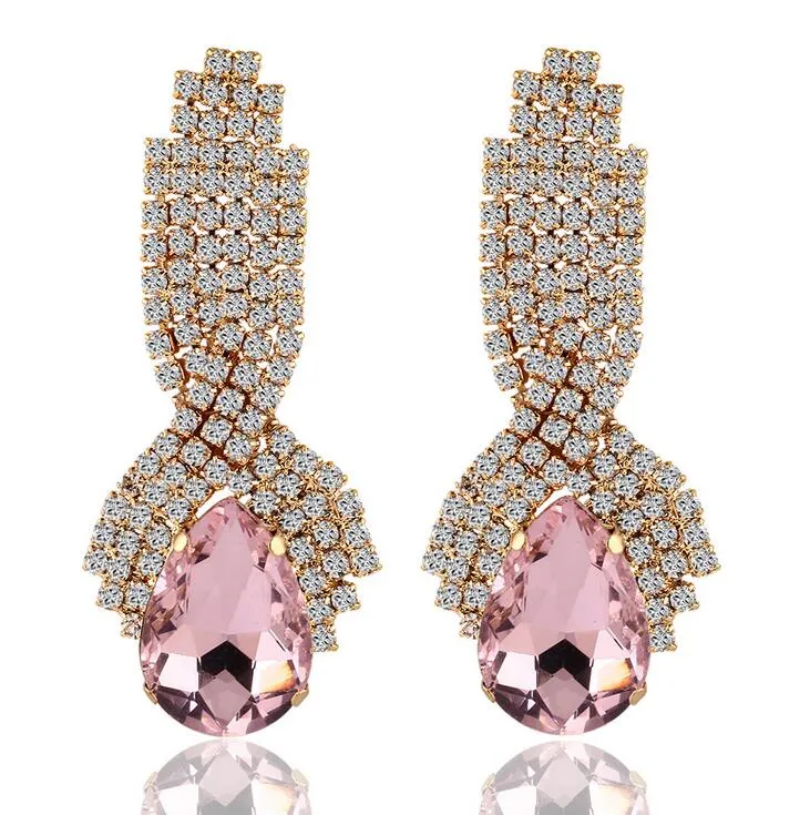 Mode Gouden Huwelijk Oorbellen Lange Crystal Water Drop Grote Oorbellen Voor Vrouwen Bruiden Vintage Kroonluchter Oorbellen Drop Crystal Earring 