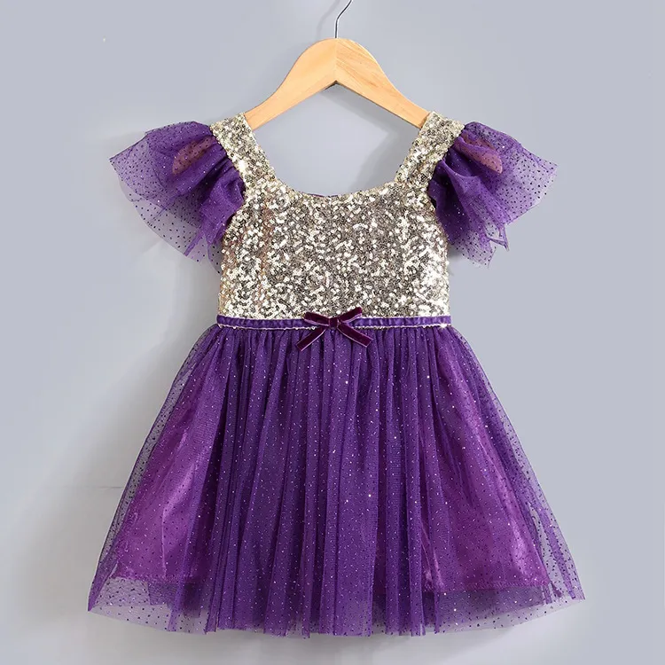2016 sommar ny ankomst barn klänningar tjej glittrande paljett klänning med 5 färger söta baby flicka spets tutu prinsessan klänning barn summer9005755