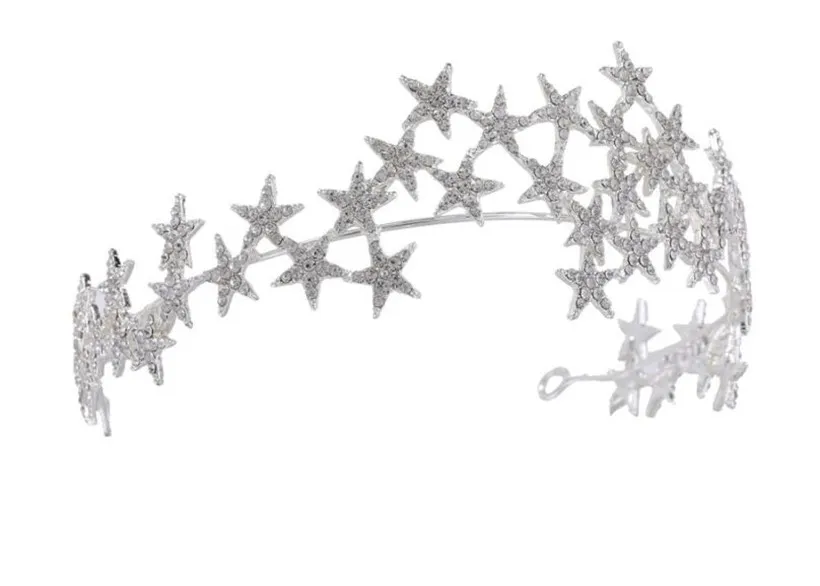 Wedding Bridal Star Crown Tiara Rhinestone pannband kristall hår tillbehör band silver huvudstycke hår smycken prinsessan drottning hea7744820