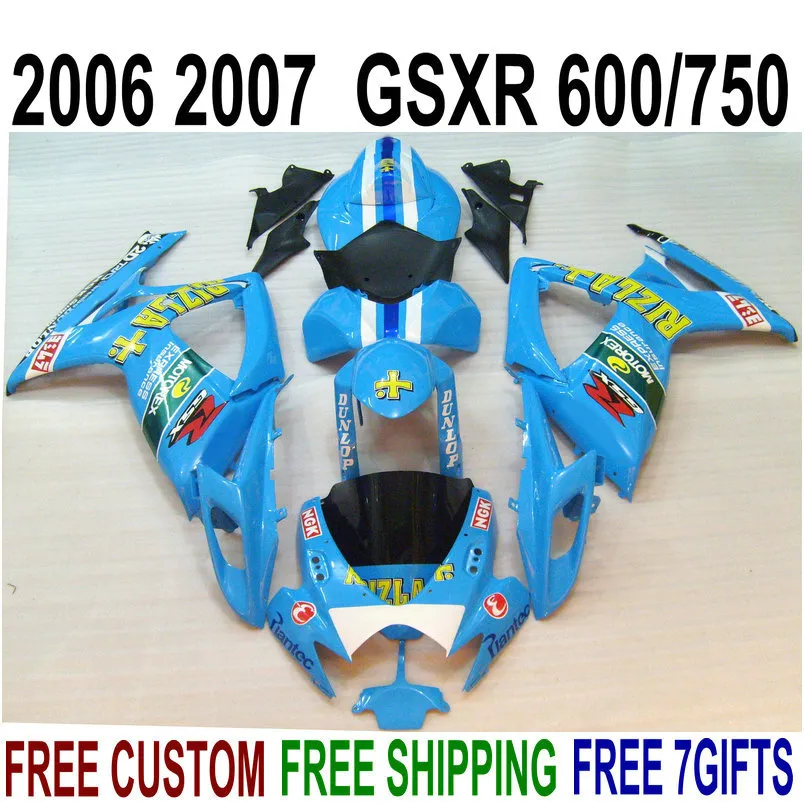 鈴木GSXR600 GSXR750 06 07 K6 Blue Black Bodykits GSX-R 600 2006 2007 2007フェアリングセットLD26